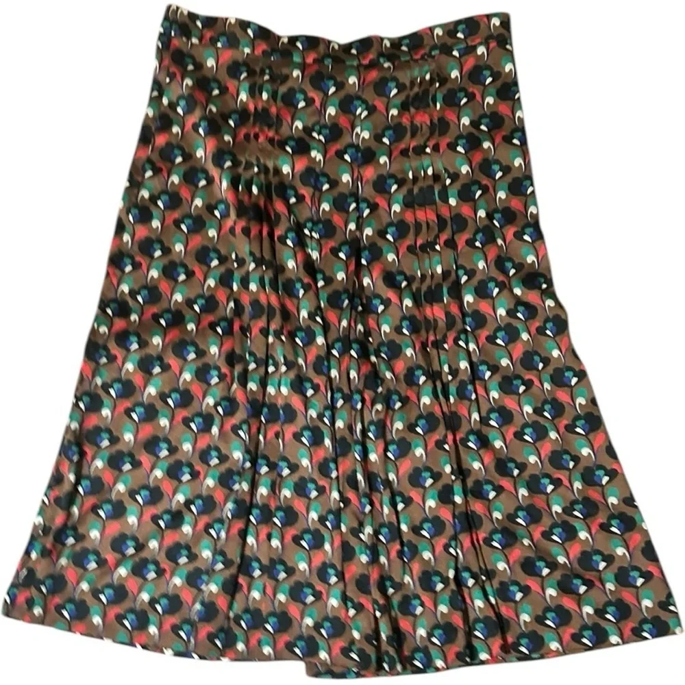 Zara Geometric Pleated Midi Skirt Brown Pattern Plus Size XXL - Picture 5 of 11